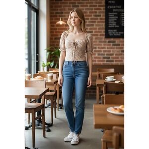 ASTR The Label Floral Puff Sleeve Top Womens Small Pink Yellow Smocked Pastel